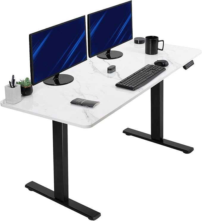 VIVO Electric Dry Erase 60 x 24 in Standing Desk, Memory Height Adjustment, 1B Series, White Marble Pattern Top, Black Frame, DESK-KIT-1B6WM