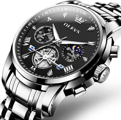 OLEVS Men Silver Watches,Men's Stainless Steel Chronograph Watch,Man Analog Quartz Big Face Male Watches Luxury Waterproof Roman Numeral Dress Diamond Relojes para Hombre