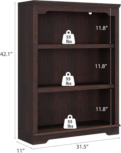 HIFYOBRO 3 Tier Bookshelf and Bookcase, 31.5" Wide Wooden Book Shelf, Freestanding Open Display Storage Bookshelves for Study Room, Home Office, Living Room (Cherry)