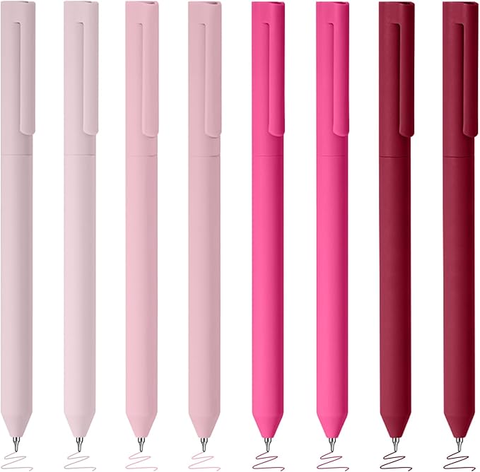 BAYTORY 8Pcs Colored Gel Pens, 0.5mm Fine Point Multicolored Ink Pen, Colorful Pens Smooth Writing for Note Taking and Marking Supplies (Red)