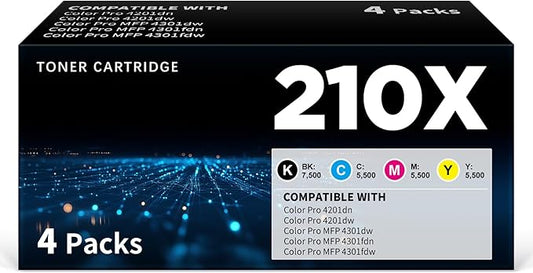 210X Toner Cartridges | Compatible Replacement for HP 210X W2100X W2101X W2102X W2103X 210A High-Yield Works with HP Color Pro 4201dw 4201dn MFP 4301dw 4301fdn 4301fdw Printer 4-Color Packs Set