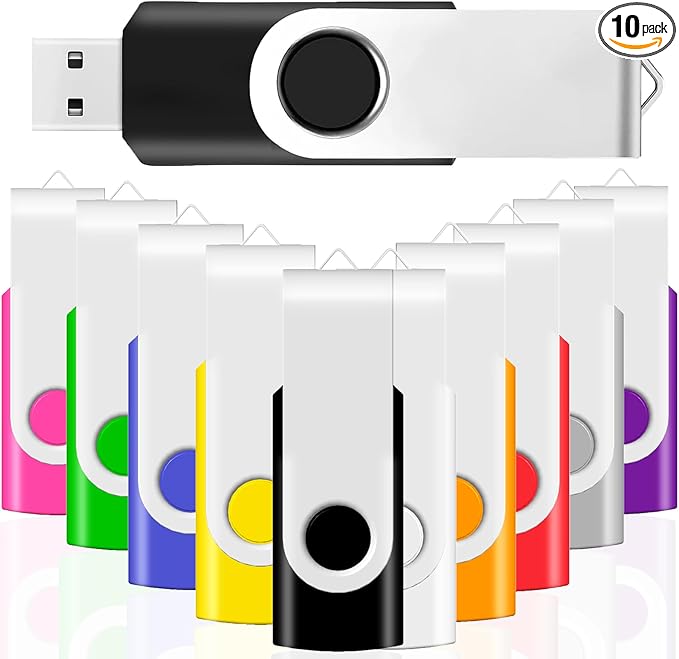 JBOS 32GB USB 3.0 Flash Drive 10 Pack - Swivel Thumb Drives in Mixed Colors
