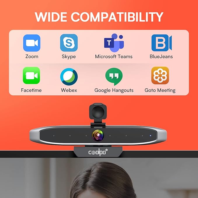 Video Conference Camera 4K Webcam, Smart Gesture-Control Focus, AI Auto-framing w/ 110° FoV, Noise Reduction & Echo Cancellation 6 Microphones, for Video Conferencing Streaming, w/Cover