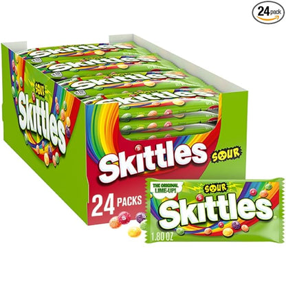 SKITTLES Sours Individually Wrapped Full Size Chewy Candy Packs, 24 Ct Bulk Box