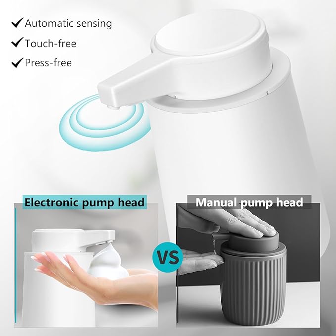 Automatic Soap Dispenser Foaming Touchless: 9oz Plastic White Modern Rechargeable Electric Auto Foam Soap Dispenser - Bathroom Kitchen Hand Dish Lotion