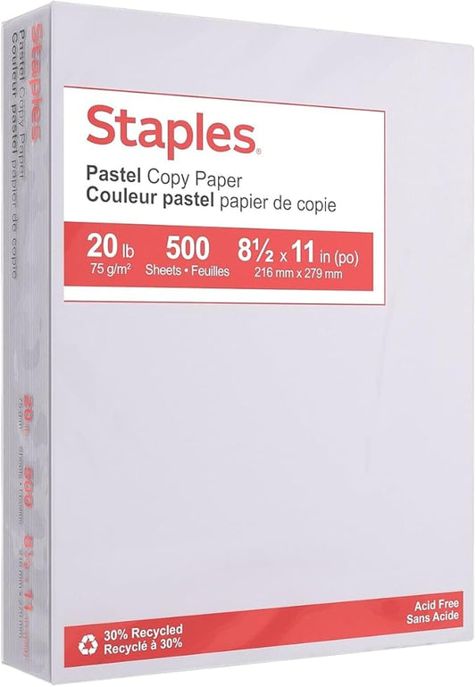 Staples Pastel 30% Recycled Color Copy Paper, 20 lbs., 8.5" x 11", Gray, 500/Ream (14785)