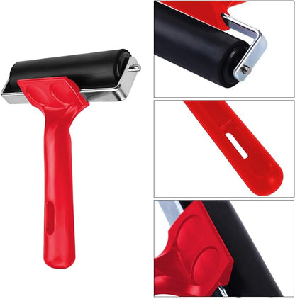 2 Pcs Rubber Roller, Hard Rubber Brayer Glue Roller for Construction Tools Printmaking Stamping Wallpaper Gluing Application, 3.8" and 2.2" (Red)