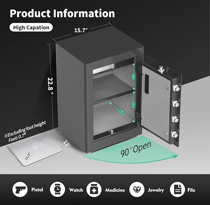 KAPUCI Touchscreen Biometric Fingerprint Safe Box,Full Soft Package Interior with Private Inner Door Digital Heavy Personal Private Cabinet Home Safes,Suitable for Home, Office, Bedroom(Grey)