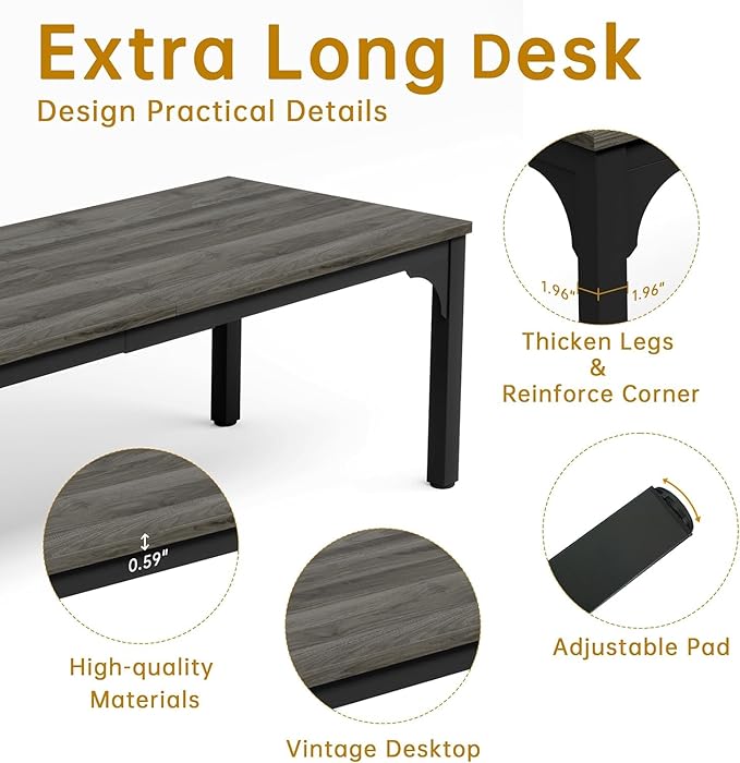 Conference Table, Super Sturdy Large Rectangle Meeting Seminar Table, Long Business Tables, Grey, 8Pcs