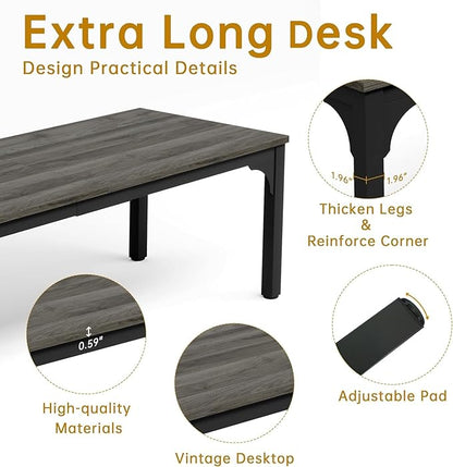 Conference Table, Super Sturdy Large Rectangle Meeting Seminar Table, Long Business Tables, Grey, 8Pcs