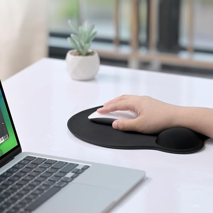 EooCoo Mouse Pad with Contoured Wrist Support to Stabilize Wrist and Relieve Pain, Large Ergonomic Mousepad with Gel Filling, Non Slip PU Base Smooth Lycra Surface for Office, Home