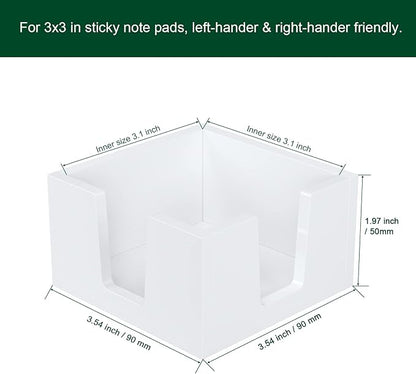 Acrylic Sticky Note Holder, Self-Stick Note Pad Holder W/O Pads - Note Dispenser Memo Pad Holder Desk Organizer for School Office Home (3''x3'' White - 2 Pack)