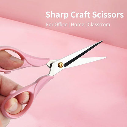 Creechw 6.3" Multi-purpose Scissors with Stainless Steel Blade and Acrylic Handle, Craft Scissors for Office, School, Home, Cute Desk Supplies, Tijeras (6.3" Pink)