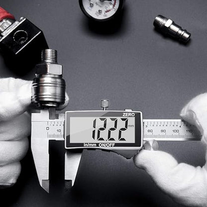 Preciva Digital Caliper, Electronic Stainless Steel Caliper Measuring Tool, Micrometer Calipers with Large LCD Screen, Switch from Inch Metric Fraction, Auto-Off Feature (6INCH/150MM)