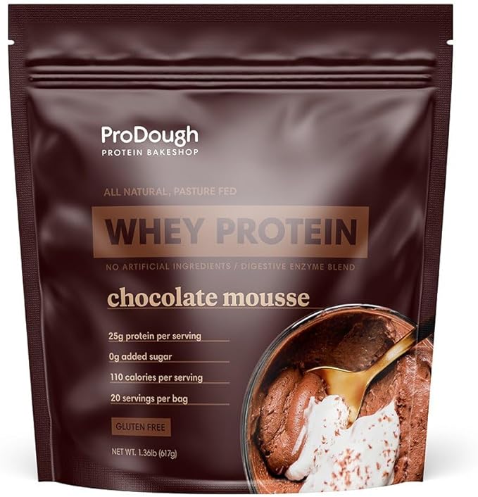 ProDough Gourmet Whey Isolate Hydrolized Protein Powder for Shake Mix- Easy Digest Enzyme Blend, 25g Protein per Serving, Natural Ingredients, Gluten Free, Keto Friendly (Chocolate Mousse)