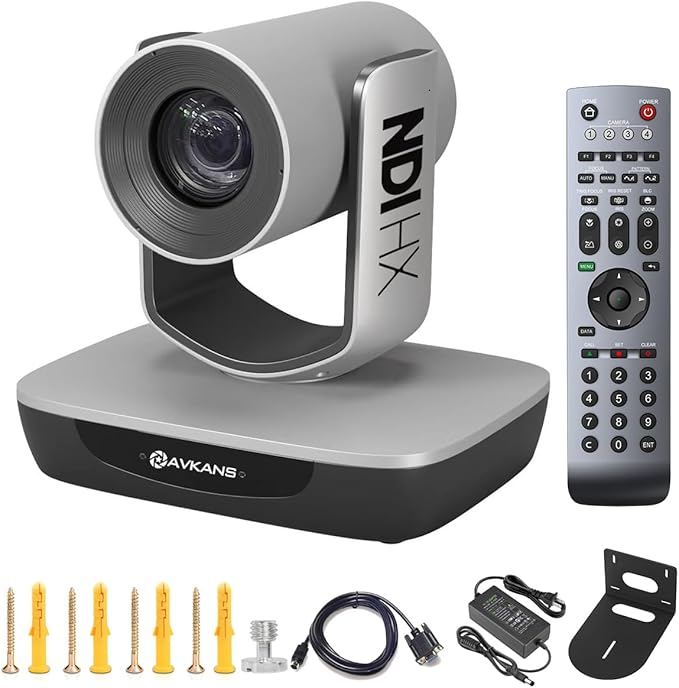 AVKANS NDI Camera, 20X Zoom 3G-SDI HDMI PTZ USB Web Camera with USB Video Output for Church Worship Live Events, PoE IP Livestream Video Camcorder for Video Production