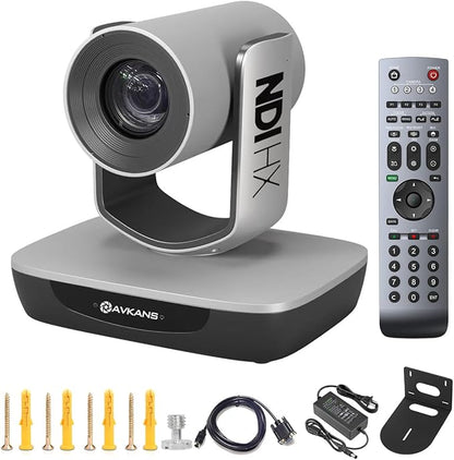 AVKANS NDI Camera, 20X Zoom 3G-SDI HDMI PTZ USB Web Camera with USB Video Output for Church Worship Live Events, PoE IP Livestream Video Camcorder for Video Production