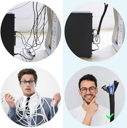 AGPTEK Cable Sleeve Cover, 10ft - 4/5 inch Desk Cord Organizer Cable Hider, Home Office Wire Management Computer TV Wire Loom Tubing, Pet Proof Cord Protector, from Cat Dog Chewing, Black