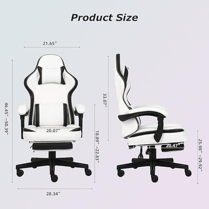 Gaming Chair, Computer Gaming Chairs with Footrest, Linkage Armrests and Lumbar Support, High Back Ergonomic Office Chair for Adults, Big and Tall Desk Chair(WhiteBlack)