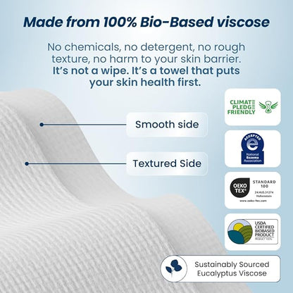 Clean Skin Club Clean Towels XL®, 100% USDA Biobased Face Towel, Disposable Face Towelette, Eczema Association Accepted, Makeup Remover Dry Wipes, Ultra Soft, 50 ct per pack, 6 Packs, 300 Ct Total