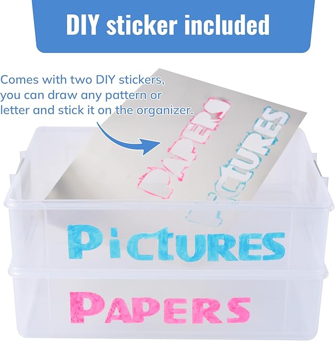 AZAZA 2-Layer Plastic Storage Box with Lid & Handle - Portable Transparent File Box for Organizing Photos, A4 Paper, Documents, Scrapbook, Art & Craft & Makeup | Paper & Art Supply Storage Organizer