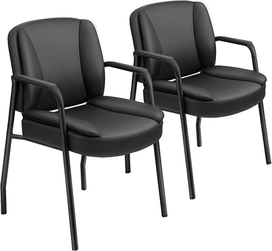 JUMMICO Office Guest Chair Reception Chair for Office Reception Lobby PU Leather Waiting Room Chair with Armrests Executive Office Chair Upholstered Set of 2