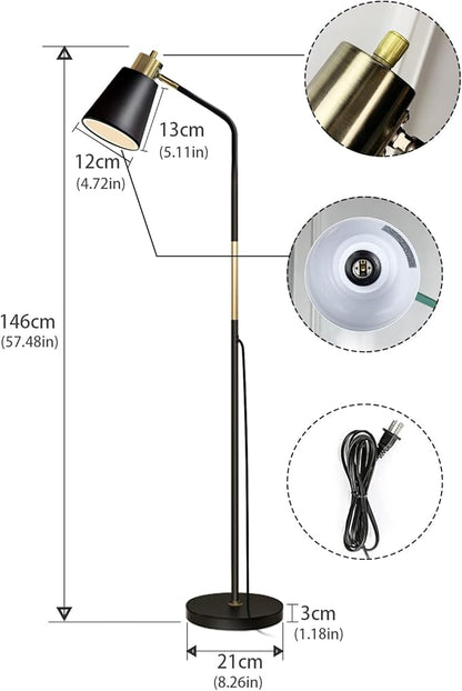 Floor Lamp, Industrial Floor Lamps for Living Rooms Rustic Farmhouse Reading Standing Floor Lamp Adjustable Metal Heads Indoor Task Lighting for Living Room Bedroom Office Home Décor (Black)