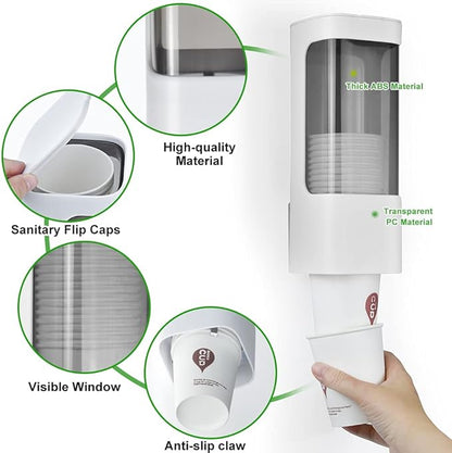 Cup Dispenser Wall Mounted Bathroom Cup Holder, 3oz-5oz Disposable Paper Cup Plastic Cup Dispenser, Water Cooler Dispenser Cup Holder with Paste Plate for Home Office Hospital Gym