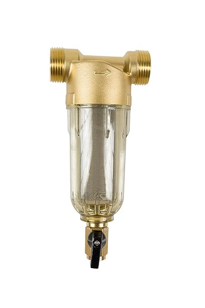 Bluonics Reusable Spin-Down Sediment Pre-Filter for Whole House City & Well Water, 40 Micron, Includes 1" and 3/4" NPT Adapters