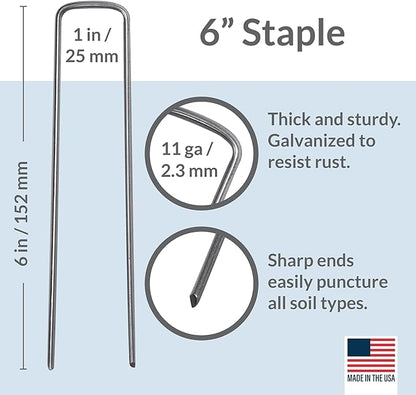 Pinnacle Mercantile USA Made 250 Pack Garden Landscape Staples Weed Barrier Fabric Stakes Galvanized 6 inch Pins Anti Rust Sod Staple 11 Gauge Steel
