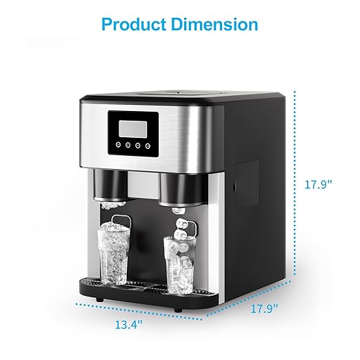 3-in-1 Bottleless Water Cooler with Ice Maker&Crusher, Water Dispenser with 40lbs /24H, Water Tank Capacity 1.8L, 3 Size Bullet Cube, Ideal for Home, Office, RV, Party