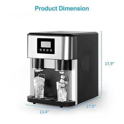 3-in-1 Bottleless Water Cooler with Ice Maker&Crusher, Water Dispenser with 40lbs /24H, Water Tank Capacity 1.8L, 3 Size Bullet Cube, Ideal for Home, Office, RV, Party