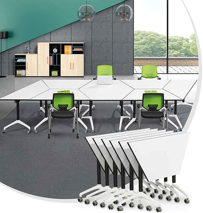 Folding Conference Table,Modular Conference Room Tables with Silent Wheels,Durable White Meeting Table Flip Top Mobile Training Table,Modern Seminar Boardroom Tables for Office Conference Room (10pcs)