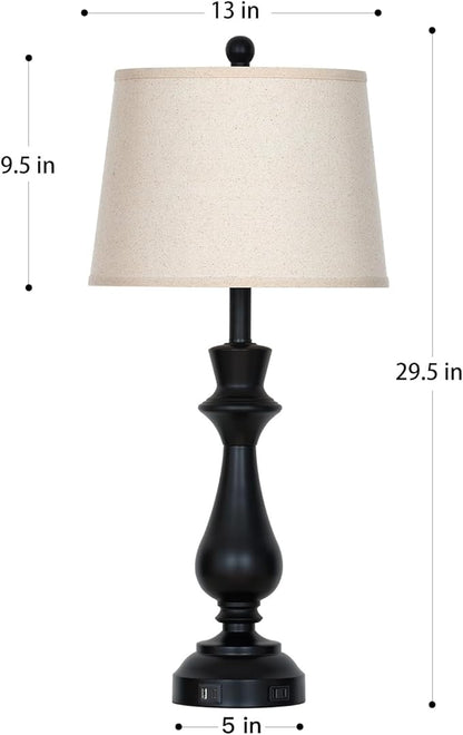 Modern Black Table Lamps Set of 2 for Living Room,30" Tall Bedside Lamp with USB Charging Port,3-Way Dimmable Touch Nightstand Lamp for Bedroom Desk Side Table Office,Black