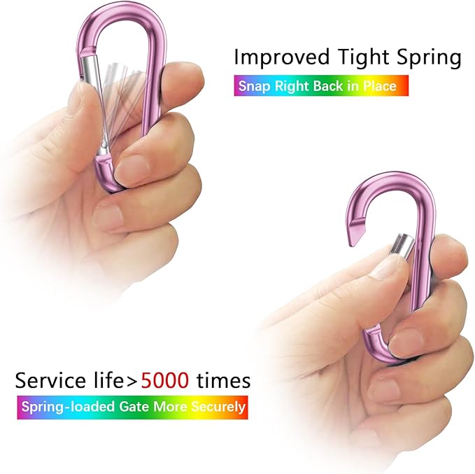 sprookber 3" Aluminum Carabiner D Ring, Caribeener Clips, Spring Snap Hook for Keychain Clip, Set of 10