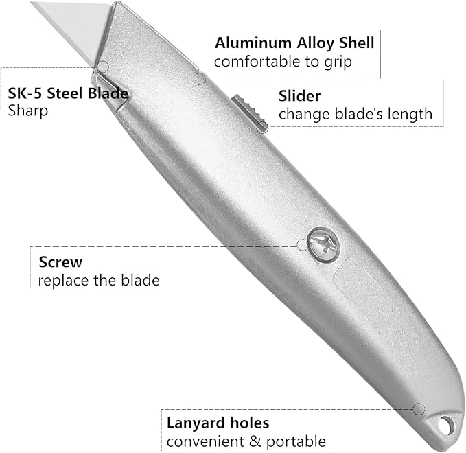 DIYSELF Utility Knife, 20 Pack Heavy Duty Box Cutter Retractable, Box Cutter Knife, Box Opener, Cardboard Cutter, Utility Knives for Garage, Home and Office, Box Cutters for Daily Use (Silver)