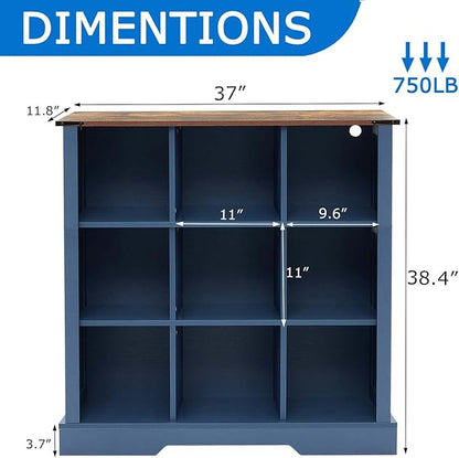 9 Cube Storage Organizer with LED Lights, Wooden Bookcase with Storage, Modern Cube Shelf for Living Room, Bedroom, Home Office - Blue