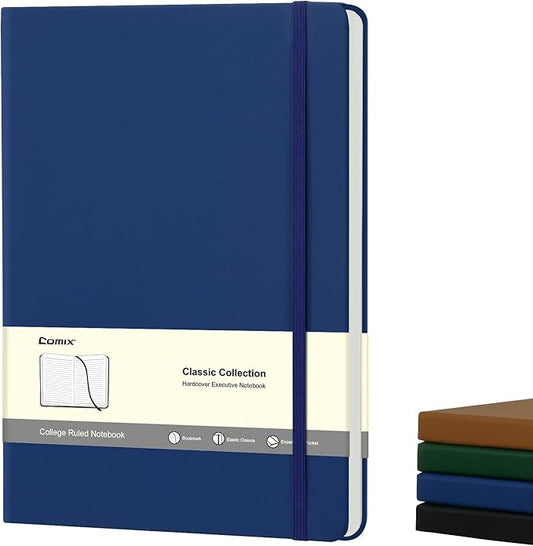 COMIX B5 Lined Journal Notebooks, 240 Pages, 6.9 x 9.8 Inches, Navy Blue, Hardcover Journaling Notebooks for Men & Women- Fits for Office, Business, School, Notes Taking & Writing