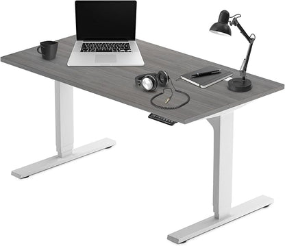 Progressive Desk Stand Up Height Adjustable Electric Standing Desk - 55" x 28" with Dual Motor, 3 Stages Sit Stand Table for Home Office - Gray Oak, White Frame