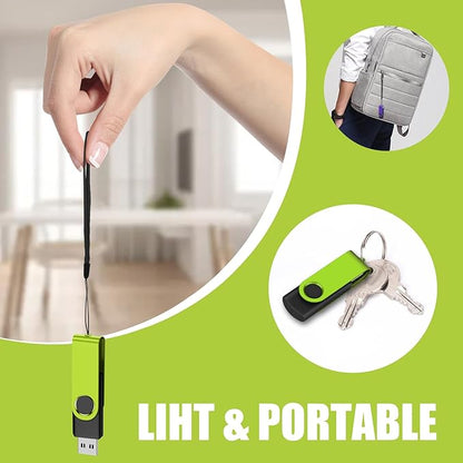 EASTBULLUSB Flash Drive Bulk 4GB 20 Pack with Lanyards USB 2.0 Thumb Drive Bulk Memory Stick Swivel Pen Drive for Storage and Backup 4GB 20 Pack, Green