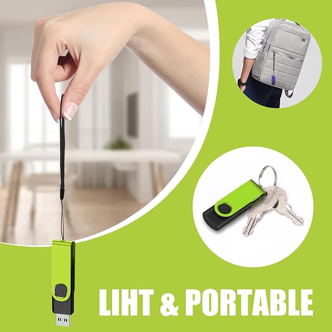 EASTBULLUSB Flash Drive Bulk 2GB 20 Pack with Lanyards USB 2.0 Thumb Drive Bulk Memory Stick Swivel Pen Drive for Storage and Backup 2GB 20 Pack, Green