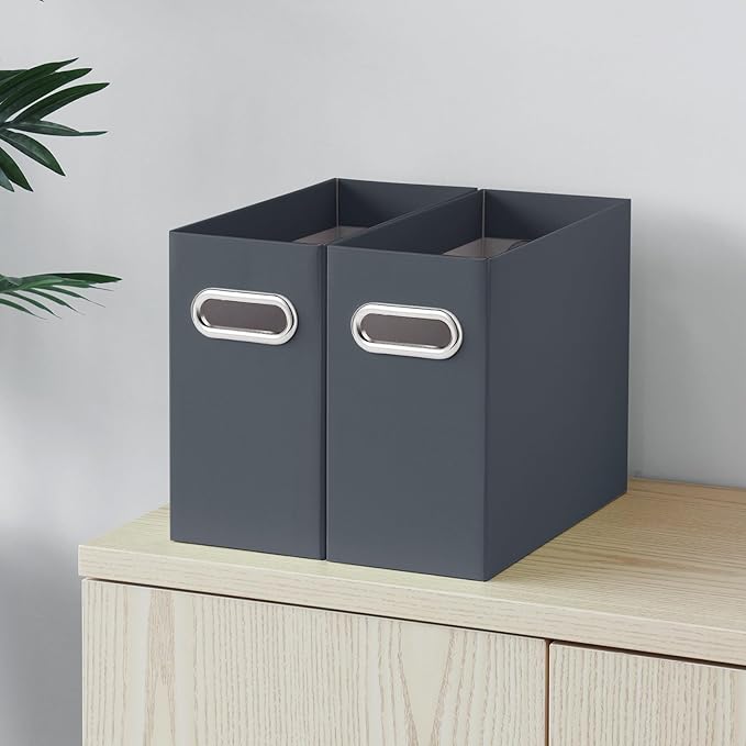 Oterri Cardboard File Organizer Box for Hanging File Folders Letter Size,File Box for Computer Desk,File Cabinet,Working Home,Office,Classroom (Dark Grey, Letter Size - 2 Packs)