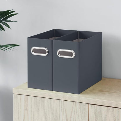 Oterri Cardboard File Organizer Box for Hanging File Folders Letter Size,File Box for Computer Desk,File Cabinet,Working Home,Office,Classroom (Dark Grey, Letter Size - 2 Packs)