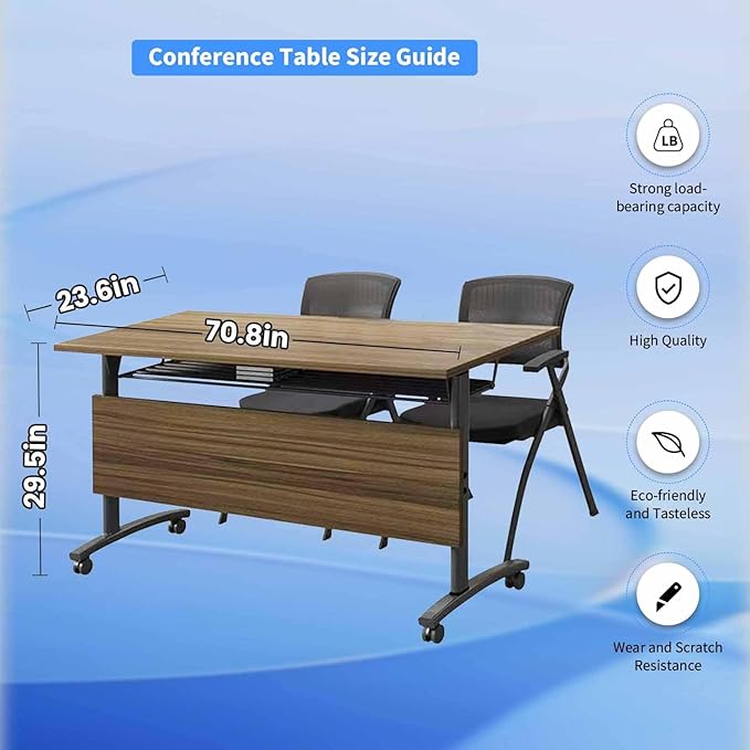 Conference Room Tables,70" Folding Conference Tables/Podcast Tables for 8-10 People,Modern Office Seminar Table,Mobile Meeting Table for Office Modular Training Tabless (Walnut, 6 Pack)
