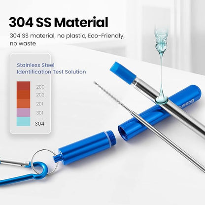 Cruise Ship Essentials,4-Pack reusable Collapsible Stainless Steel Drinking Straws with Aluminum Case,Cleaning Brush,and Keychains （Black & rose gold & blue & gold）