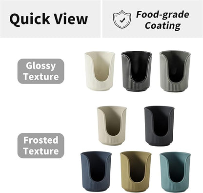 Ceramic Bathroom Cup Dispenser with Stylish Vertical Stripes - Disposable Mouthwash Cup Holder Holds 3-4oz Paper Cups for Rinsing Cups on Bathroom Vanity Countertops (Matte Beige)