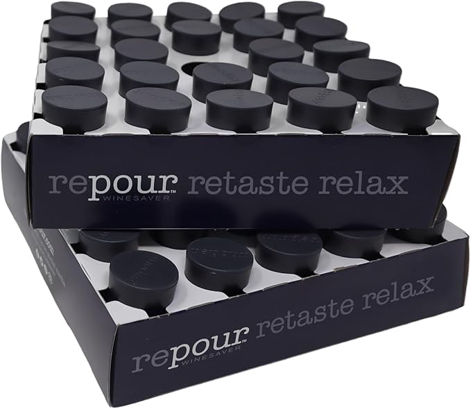 Repour Wine Saver and Stopper - Removes Oxygen, Preserving and Keeping Wine As Fresh As The Day The Bottle Was Opened - 48-Pack - Black