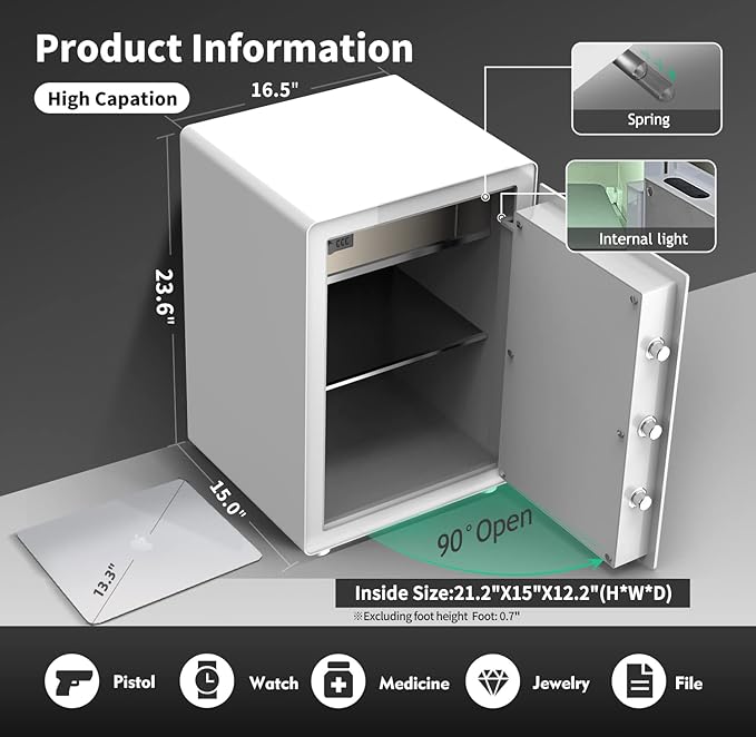 KAPUCI Modern Minimalism Design Biometric Fingerprint Touch Screen Safe, 3.38 Cubic Feet Auto-Open Safe Box with Digital Virtual Password,Safety Steel Home Safes for Wardrobe,Office(New Version)