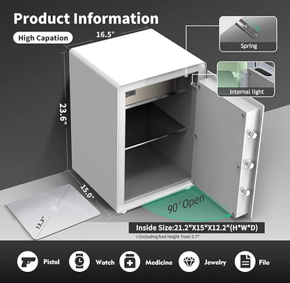 KAPUCI Modern Minimalism Design Biometric Fingerprint Touch Screen Safe, 3.38 Cubic Feet Auto-Open Safe Box with Digital Virtual Password,Safety Steel Home Safes for Wardrobe,Office(New Version)
