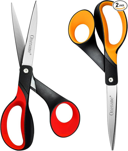 OneName Left Handed Scissors,8 Inch Lefty Scissors All Purpose,Stainless Steel Sharp Blade Soft Comfort-Grip Left Handed Scissor Adults,Great for Office,Home,Sewing,School Crafting 2 Pack